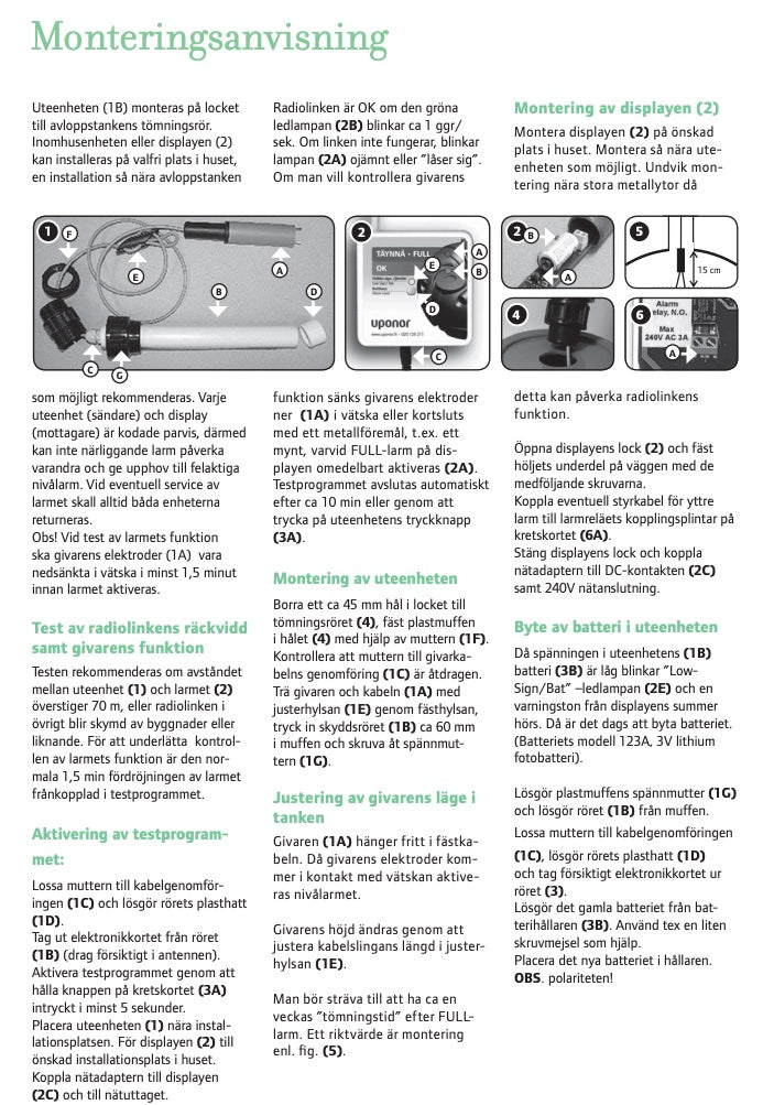Trådlöst nivålarm Uponor