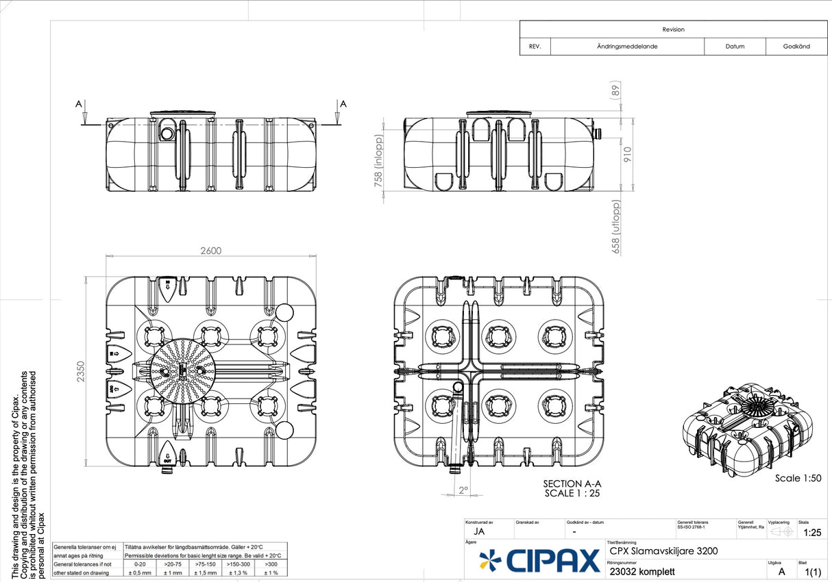 Slamavskiljare BDTKL 3-kammare 3200L