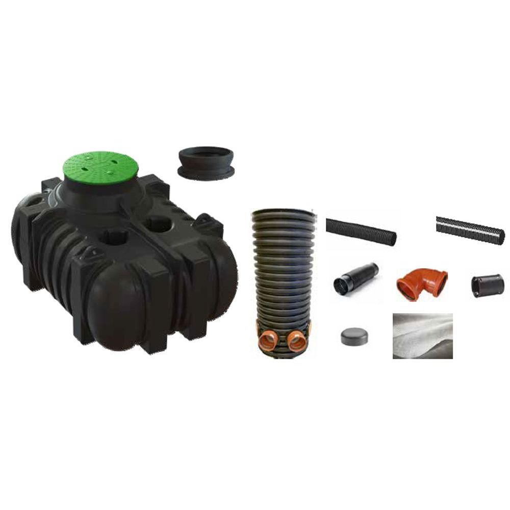 Cipax Slamavskiljare 2,2 m³ med infiltrationspaket BDT+KL – 1 hushåll, med förhöjningsstos 250 mm - Cipax